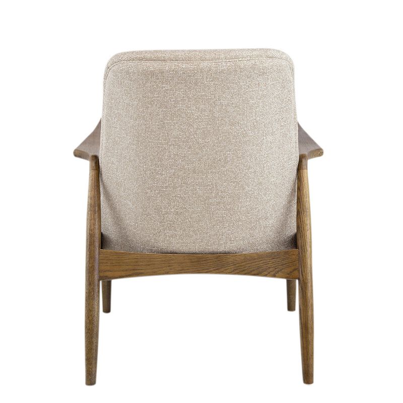 28 Inch Fabric Upholstered Accent Armchair, Birch Wood, Off White, Brown - Benzara