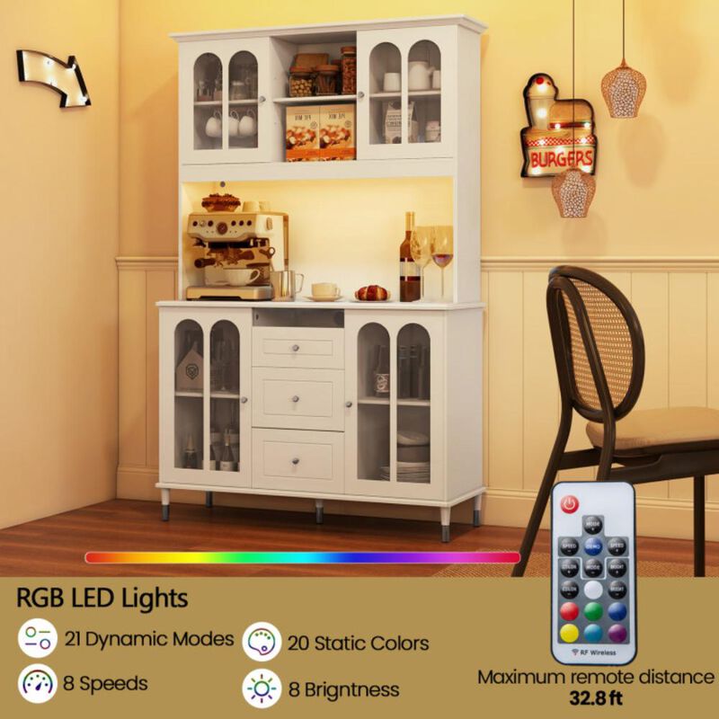 Hivvago 73 Inch Kitchen Pantry Storage Cabinet Freestanding Buffet Cabinet with LED Lights