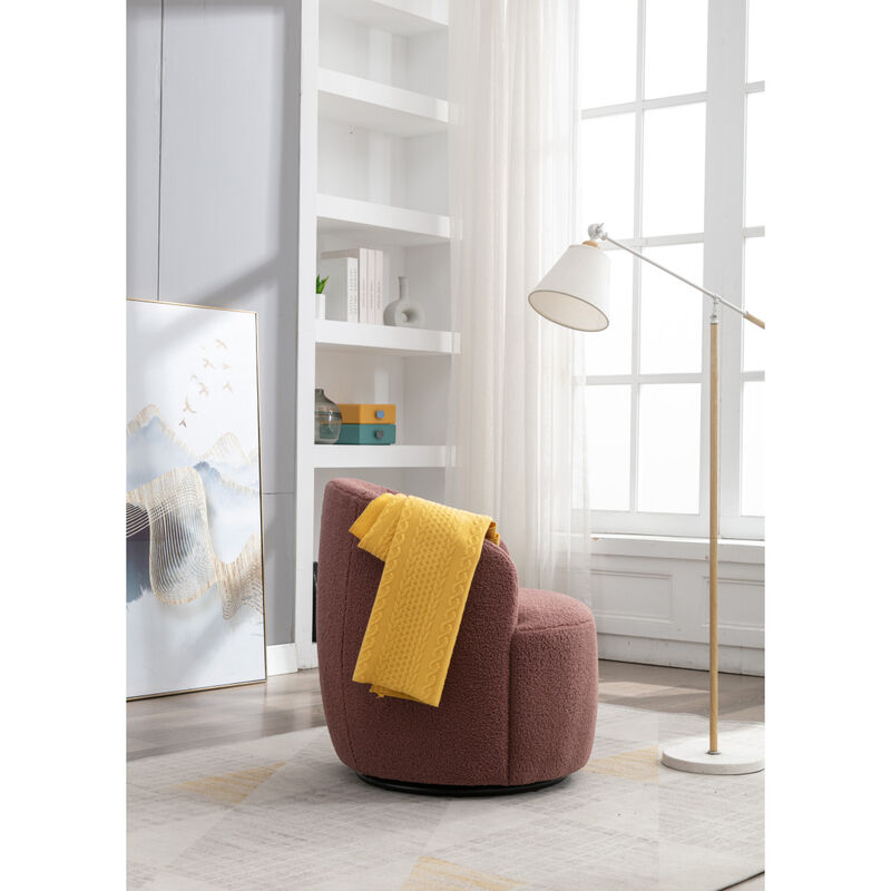 Teddy Fabric Swivel Accent Armchair Barrel Chair With Powder Coating Metal Ring, Dark
