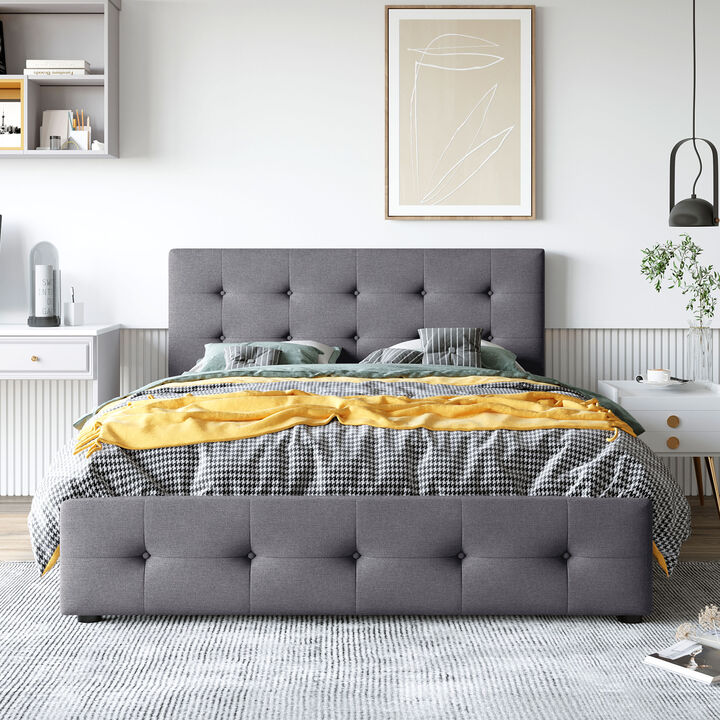 Streamdale Linen Platform Bed with Headboard & 4 Drawers