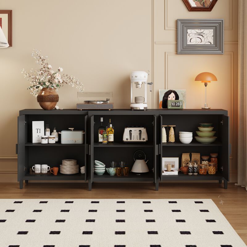 FUFU&GAGA Modern Black Sideboard – 6 Doors, Spacious Storage Cabinet, P2-Grade MDF Buffet & Console Table (94.5" W x 15.7" D x 35.4" H), Matte Black