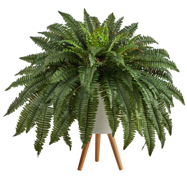 Hivvago 2.5" Boston Fern Artificial Plant in White Planter with Legs