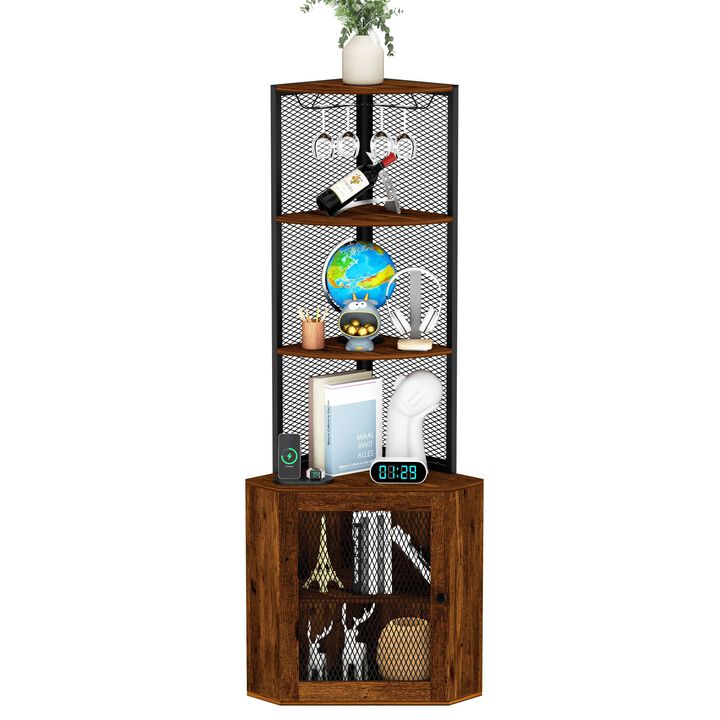 Corner Shelf with Doors Space-Saving Storage Cabinet for Home & Office Organization