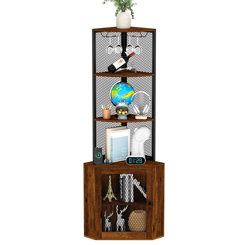 Corner Shelf with Doors Space-Saving Storage Cabinet for Home & Office Organization