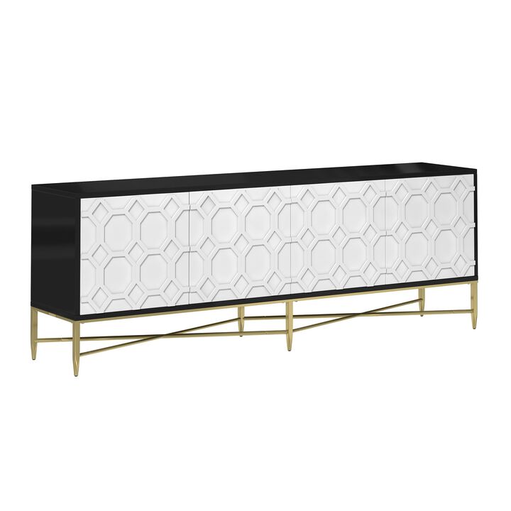 MONDAWE Modern Black and White Color Scheme Press Design 4 Door Cabinet, Living Room TV Stand
