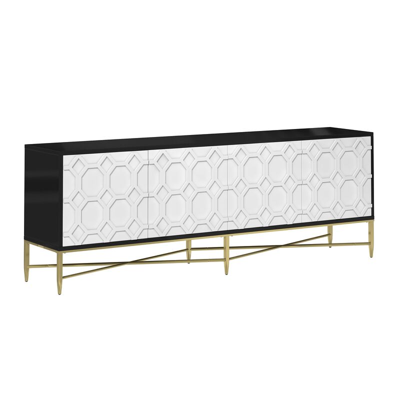 MONDAWE Modern Black and White Color Scheme Press Design 4 Door Cabinet, Living Room TV Stand