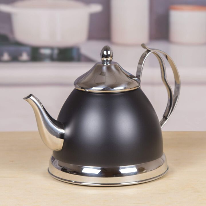 Dog's Bistro by Creative HomeEvco International 77061 Nobili 2.0 Qt. Stainless Steel Tea Kettle with Removable Infuser Basket, quart, Opaque Black, 2.0 quart
