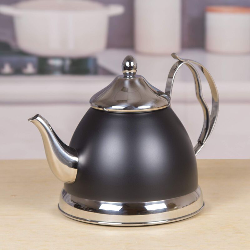 Dog's Bistro by Creative HomeEvco International 77061 Nobili 2.0 Qt. Stainless Steel Tea Kettle with Removable Infuser Basket, quart, Opaque Black, 2.0 quart