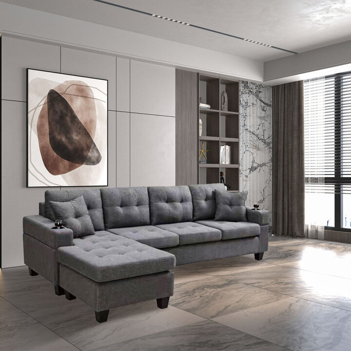 Mega Sectional Sofa Left With Footrest, Convertible Corner Sofa With Armrest Storage, Section