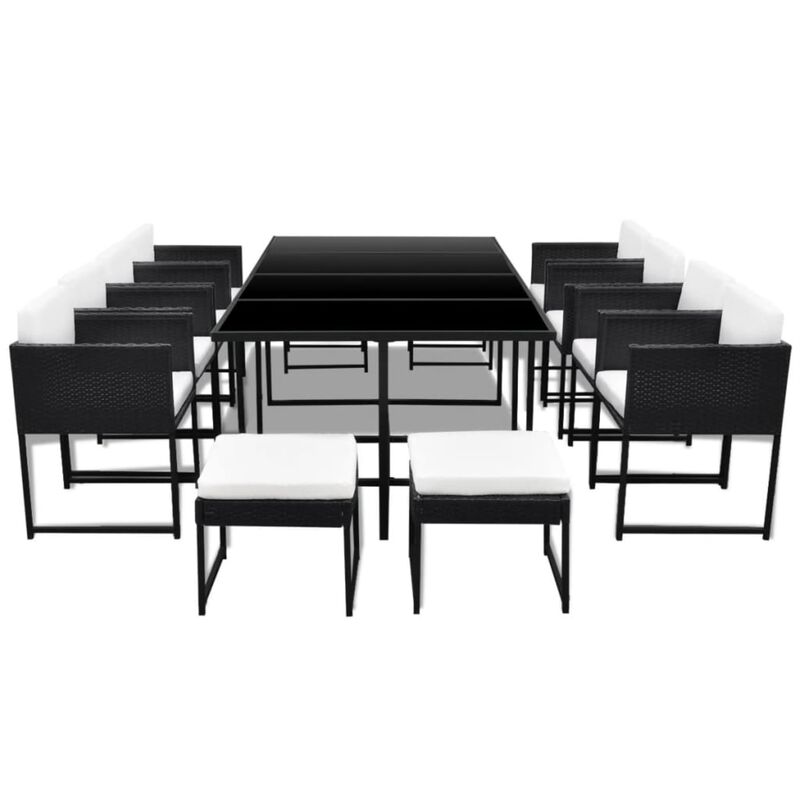 vidaXL 13 Piece Outdoor Dining Set with Cushions Poly Rattan Black