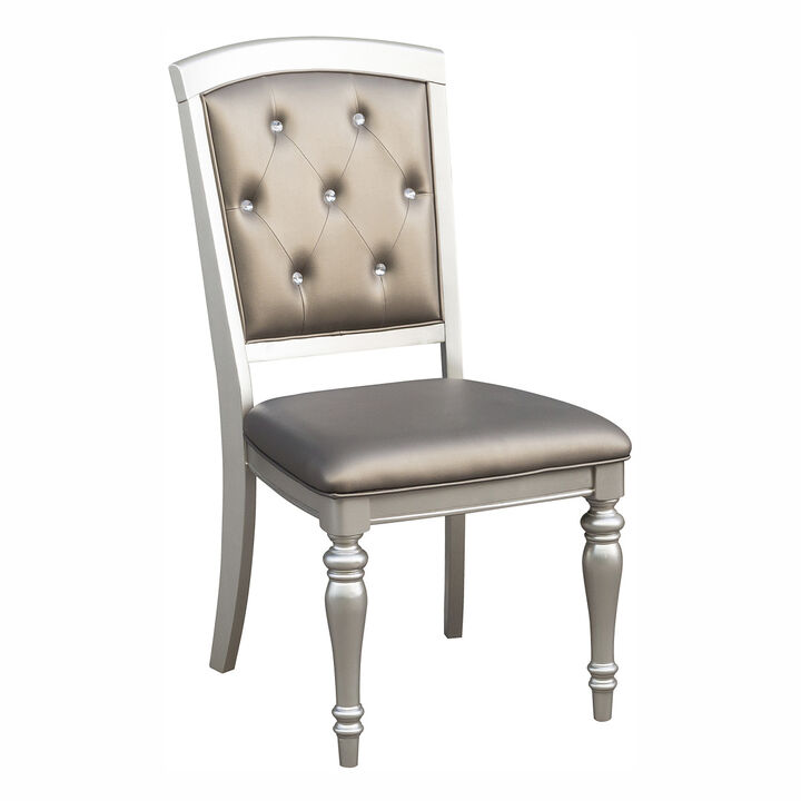 Silver Finish Crystal Tufted Upholstered Dining Chairs