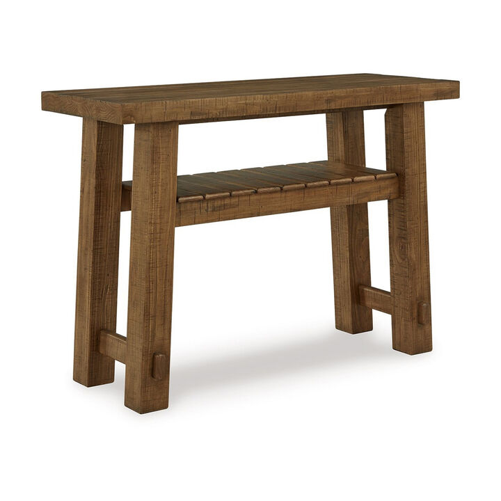Ack Sofa Console Table, Slatted Shelf, Block legs, 48 Inch Brown Wood - Benzara