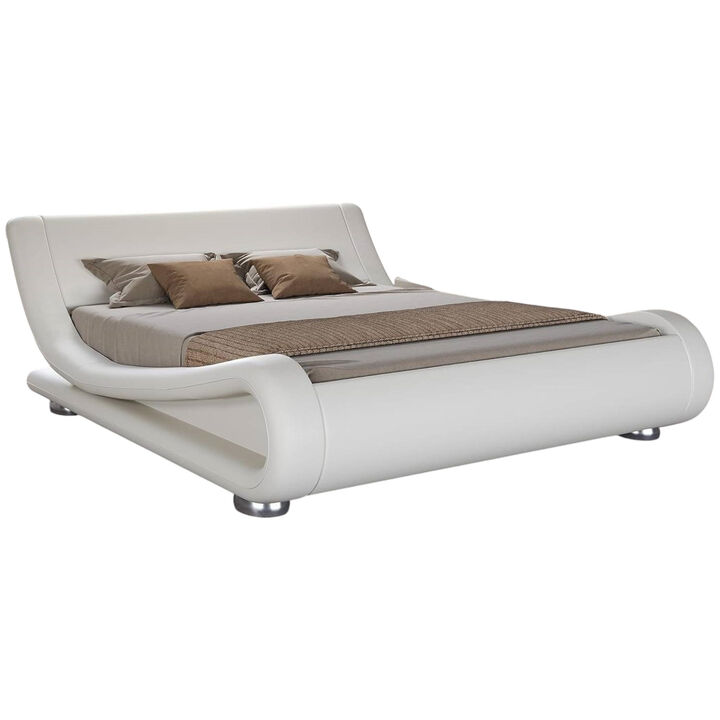 Modern Upholstered Platform Bed Frame with Sleigh Curved Headboard – Contemporary Comfort with a Timeless Silhouette