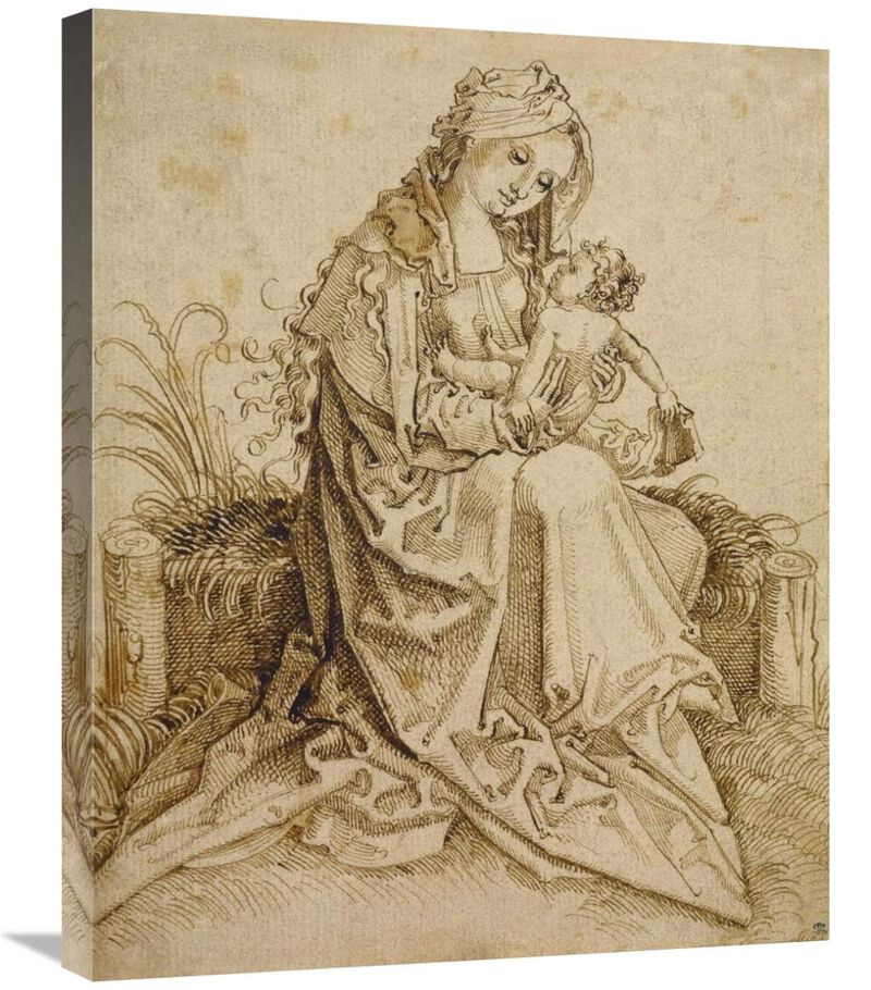 The Virgin and Child on a Grassy Bench-Canvas Art-22x28