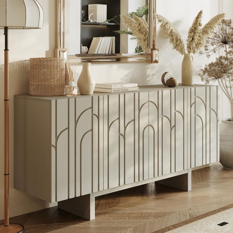 Clihome 63"Sideboard Buffet Cabinet with Adjustable Shelf,Brown Arc
