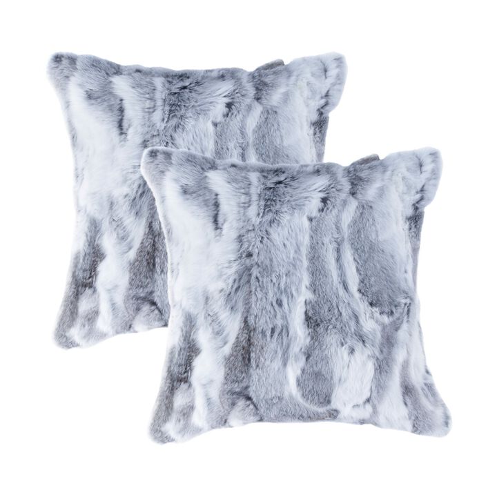 Hivvago Set Of Two 18" Grey Rabbit Natural Fur Throw Pillows
