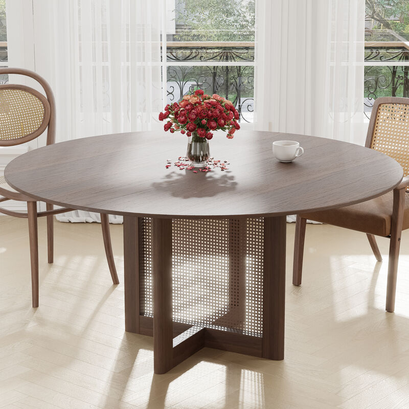60 Cinna Modern Black Oak Wood Round Dining Table （Seats 8）