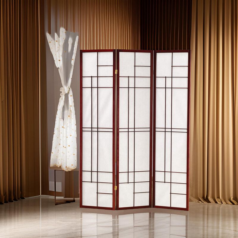 Classic 3 Panel Wooden Folding Screen, Brown - Benzara