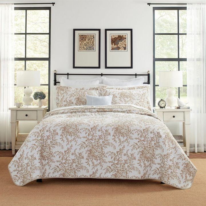 Hivvago Full/Queen 3 Piece Bed-in-a-Bag Bohemian Tan Beige Floral Cotton Quilt Set
