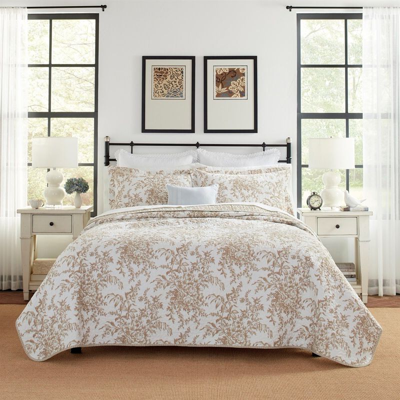 Hivvago Full/Queen 3 Piece Bed-in-a-Bag Bohemian Tan Beige Floral Cotton Quilt Set