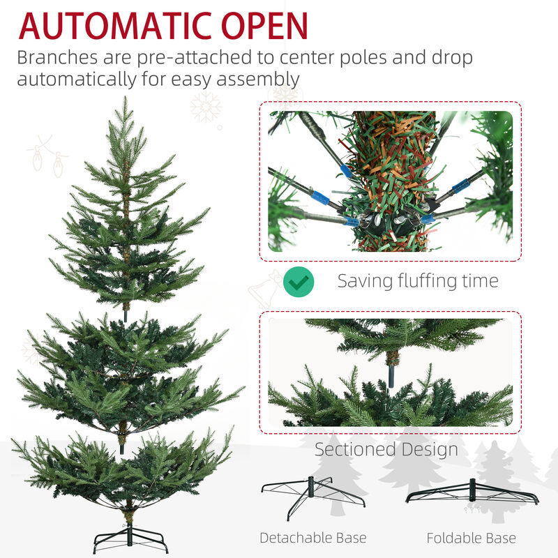 6' Artificial Christmas Tree with Realistic Branch Tips, Auto Open for Party