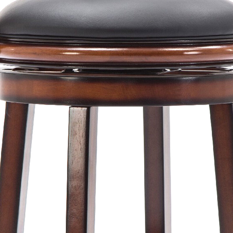 Pal 29 Inch Swivel Bar Stool, Solid Wood, Rich Bonded Leather, Brown-Benzara