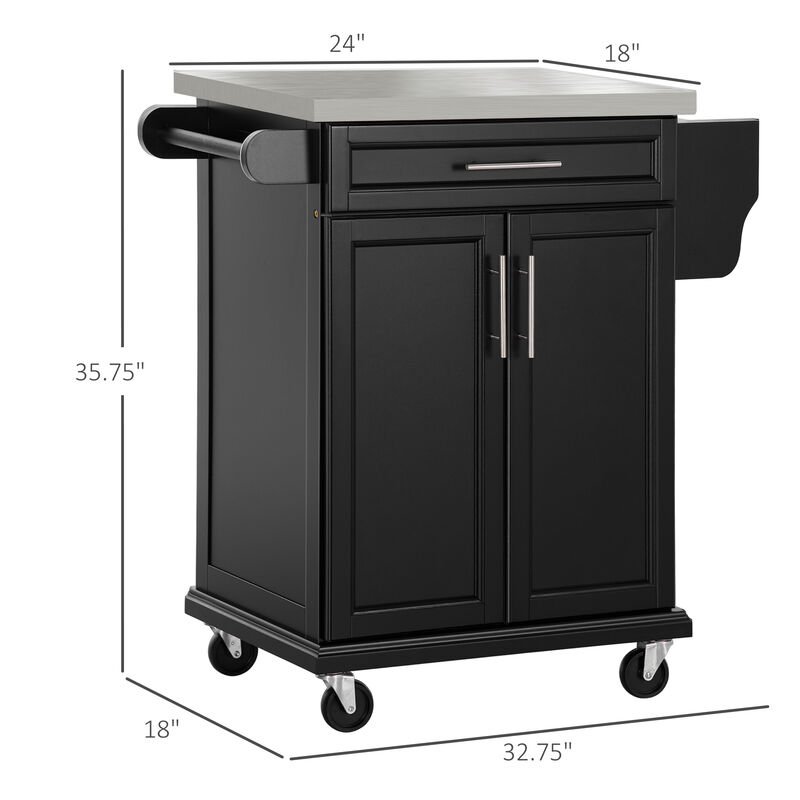 Wood Kitchen Island Cart Storage Box Cabinet  Drawer Trolley w/ Stainless Steel