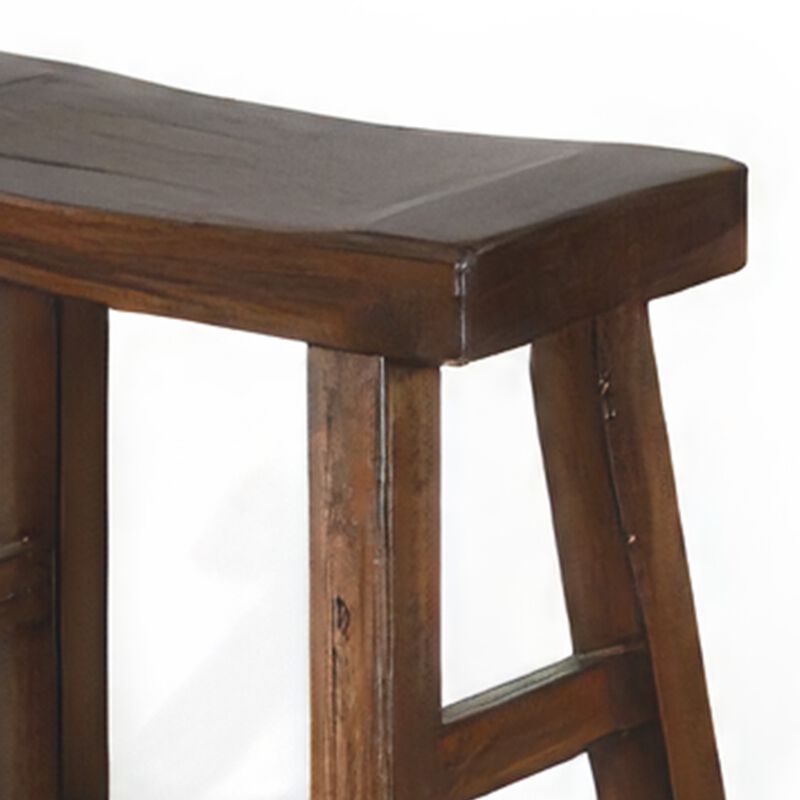 Reggie Counter Stool Set of 2, Saddle Seat Mocha Brown Mahogany - Benzara