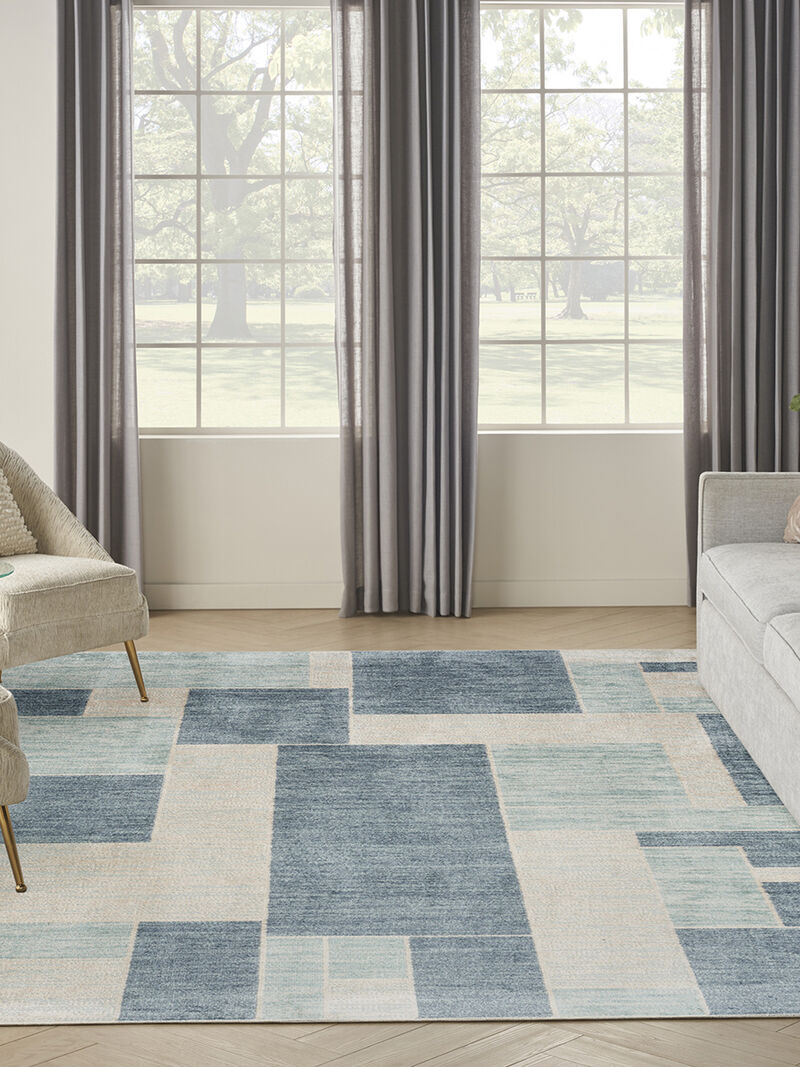 Astra Machine Washable ASW09 Blue/Ivory 7'10" x 10' Rug