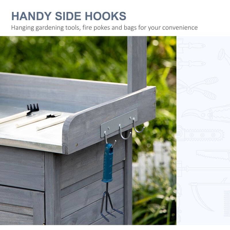 Grey Garden Workstation: Potting Bench with Cabinet and Steel Top