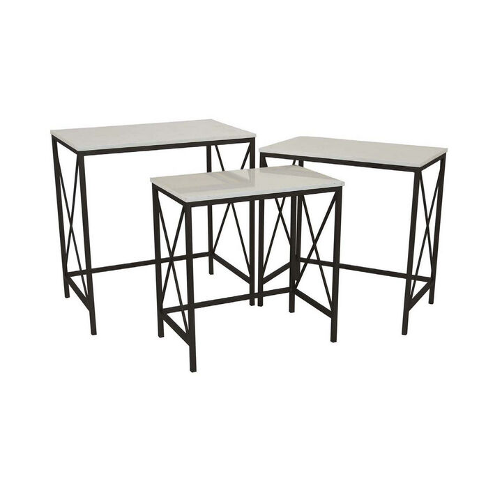 Zoe Plant Stand Table Set of 3, Metal, Rectangular Marble Top, Black Metal - Benzara Zoe Plant Stand Table Set of 3, Metal, Rectangular Marble Top, Black Metal - Benzara