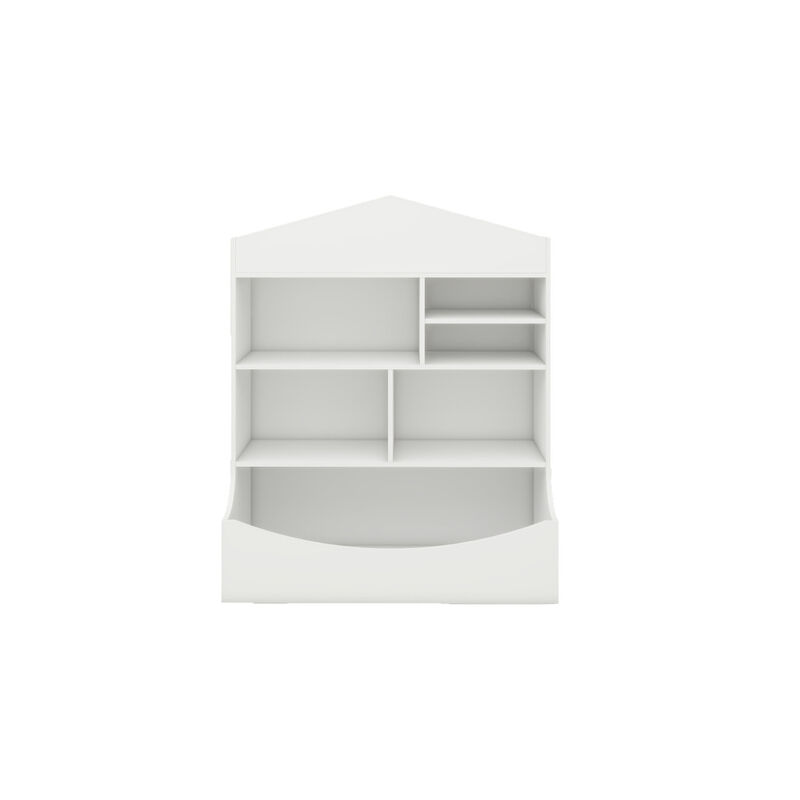 Multi-Functional Children's Bookcase in White, 7 Shelf Display Organizer