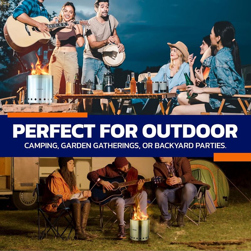 Wood Burning Fire Pit Stove - Smokeless Outdoor Stove for Wood Fires, Camping, Cooking, and Garden Gatherings, Durable, Stainless Steel with Removable Ash Pan, with Stand and Black Carry Bag