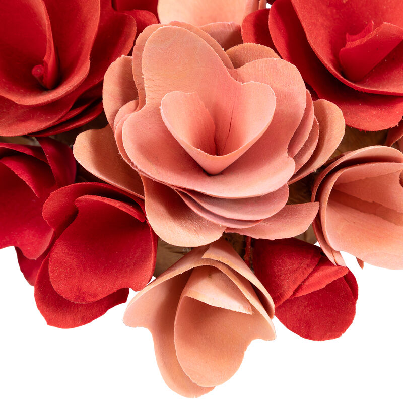 Wooden Floral Artificial Valentine's Day Wreath - 15" - Red and Pink