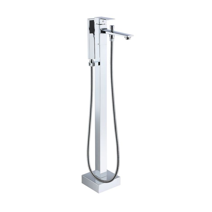 Mondawe One-Handle Brushed Nickel Floor Mount Freestanding Tub Faucet with Handheld Shower