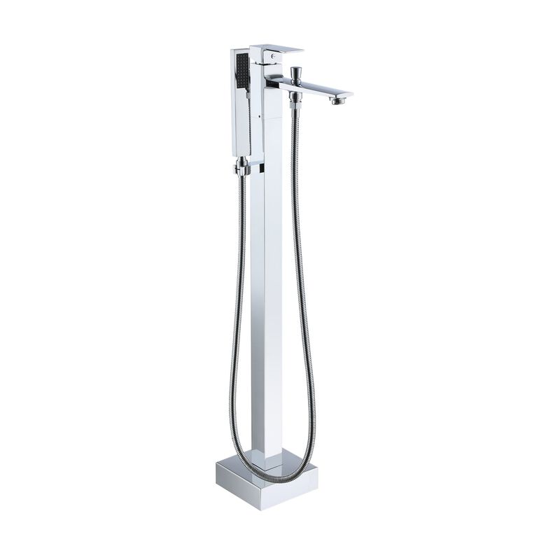 Mondawe One-Handle Brushed Nickel Floor Mount Freestanding Tub Faucet with Handheld Shower