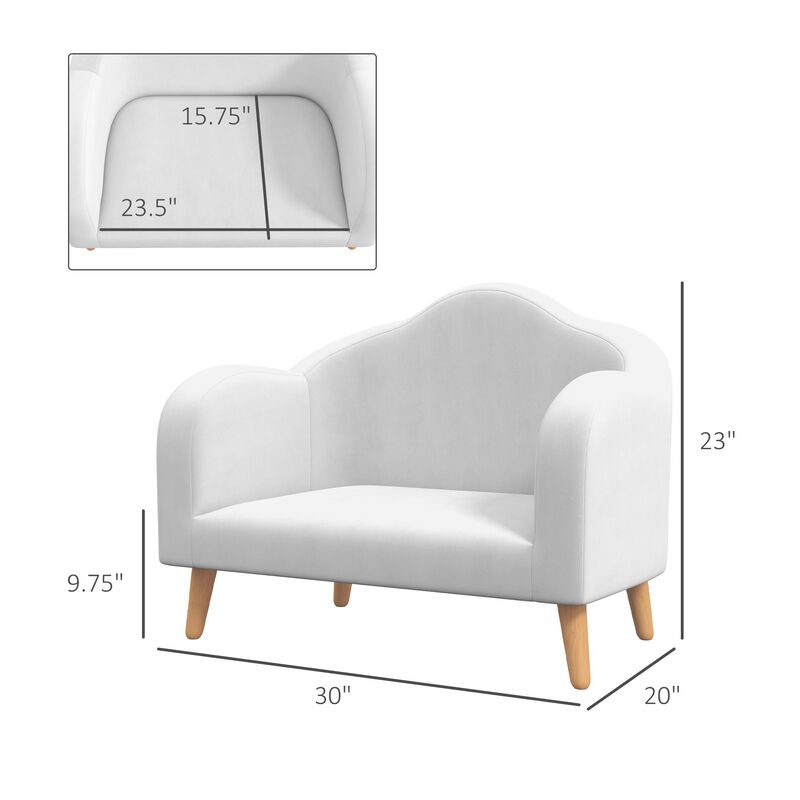 White Kids' Couch: 2-Seater Sofa with Soft Foam & Anti-Tipping Design