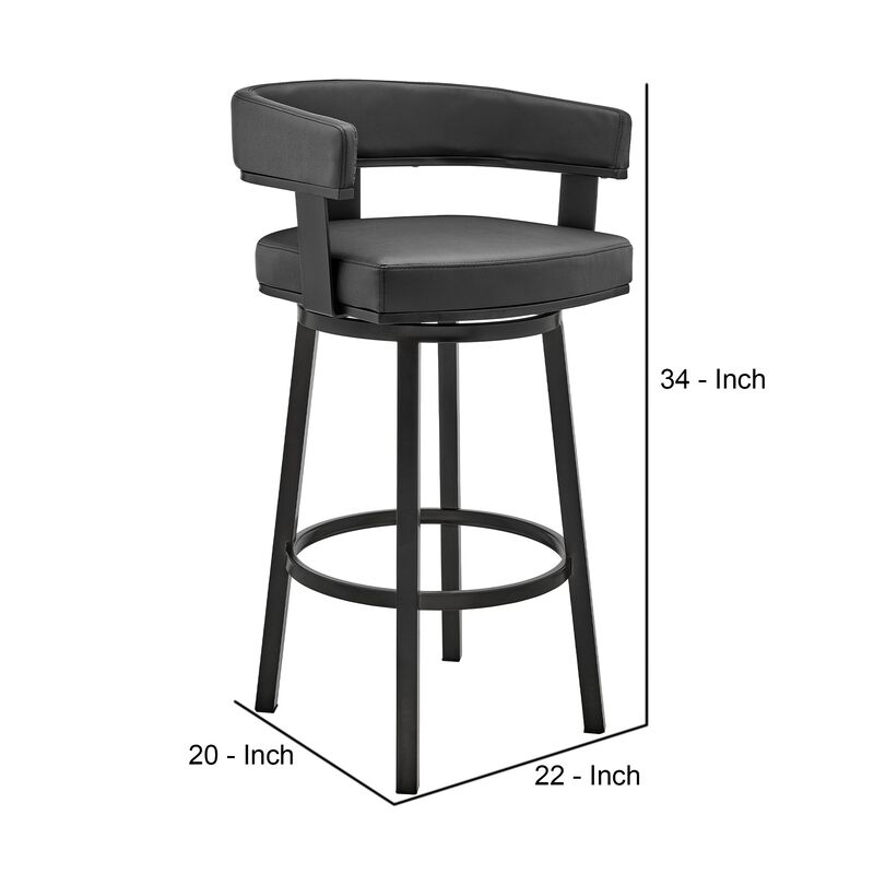 Jack 26 Inch Counter Height Bar Stool, Swivel Chair, Faux Leather, Black-Benzara