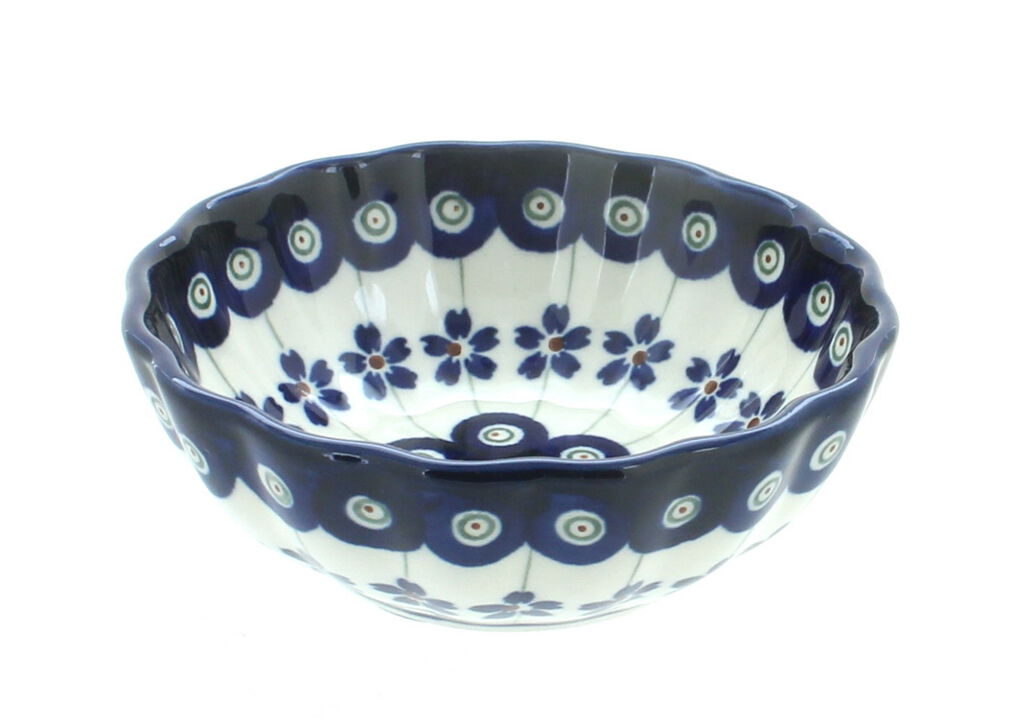 Blue Rose Polish Pottery Peacock Small Scallop Dish