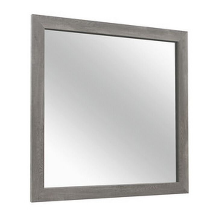 Adia 40 Inch Modern Accent Mirror, Sleek Textured Frame, Rustic Gray Veneer-Benzara