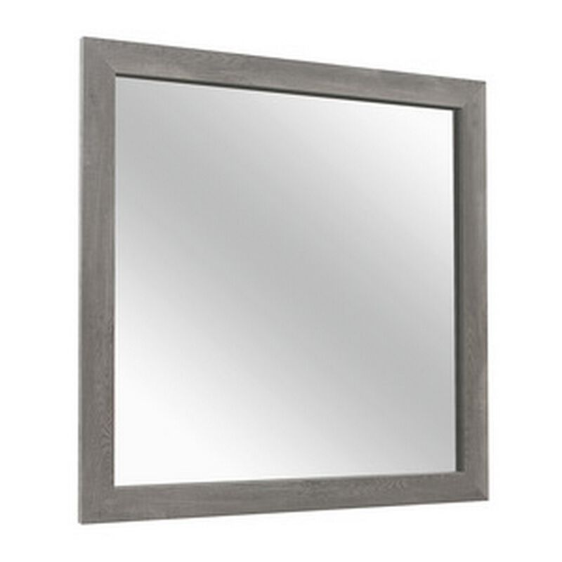 Adia 40 Inch Modern Accent Mirror, Sleek Textured Frame, Rustic Gray Veneer-Benzara