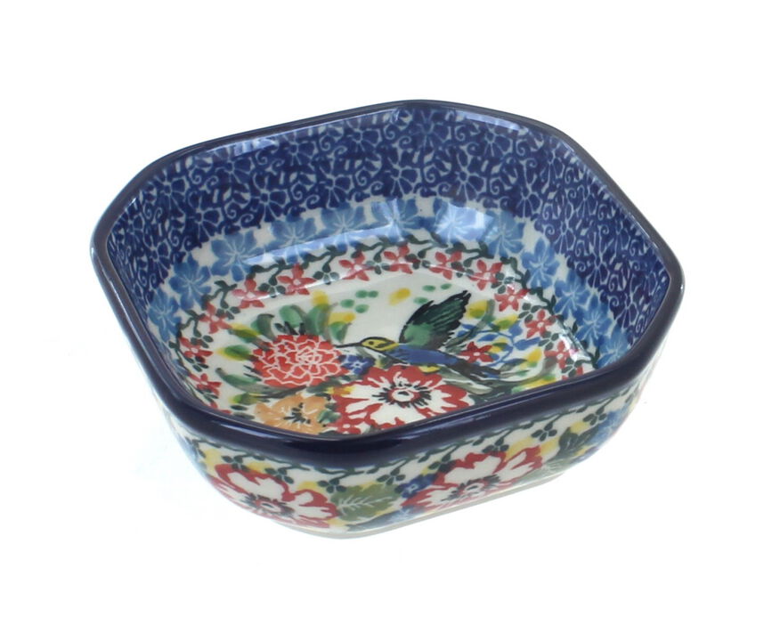 Blue Rose Polish Pottery Hummingbird Small Square Dish