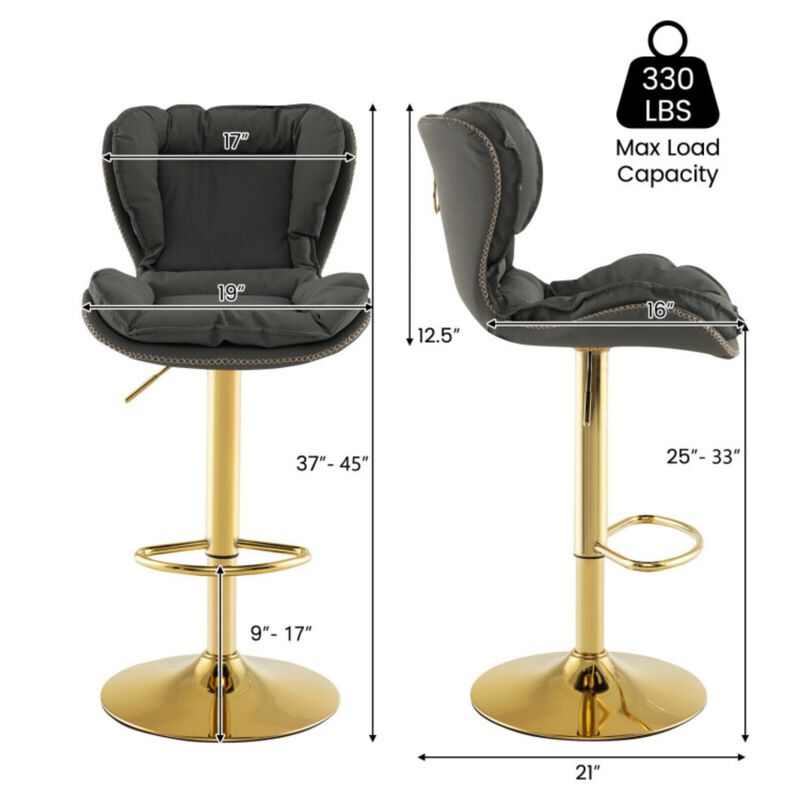 Hivvago Set of 2 Swivel Bar Stools PU Leather Bar Chairs with Footrest and Curved Backrest