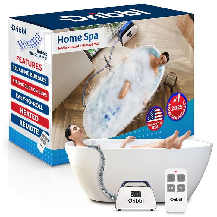 Electric Bubble Massage Bathtub Mat – Non-Slip Full-Body Waterproof Hot Tub Spa Mat for Bath with Heater, Motorized Air Pump, and Remote Control, 6-Speed Adjustable Massage, Blue
