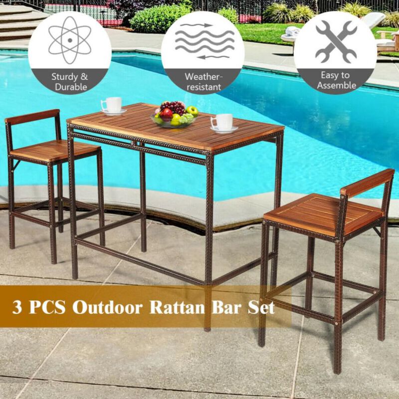 Hivvago 3 Pieces Patio Rattan Wicker Bar Dining Furniture Set