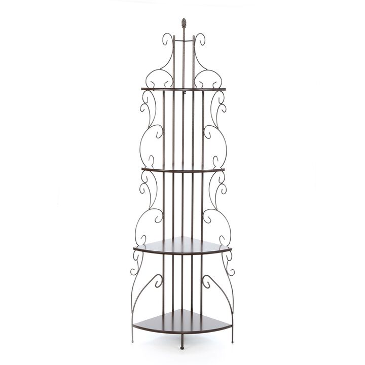 Hivvago Ornate 4-Tier Metal Corner Bakers Rack Kitchen Dining Shelf
