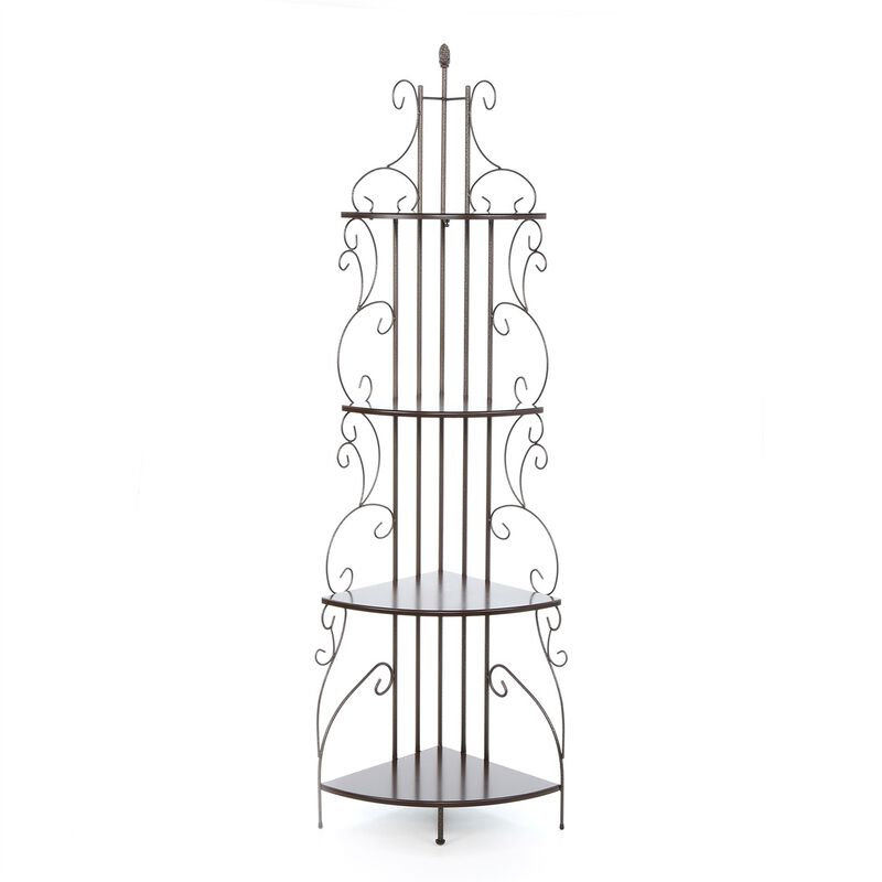 Hivvago Ornate 4-Tier Metal Corner Bakers Rack Kitchen Dining Shelf