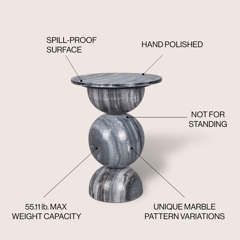 Aura 14" Modern Natural Marble Handmade Stacked Round Pedestal End Table
