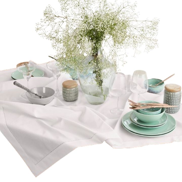 Solino Home Cotton Linen Hemstitch Table Throw 52 x 52 Inch
