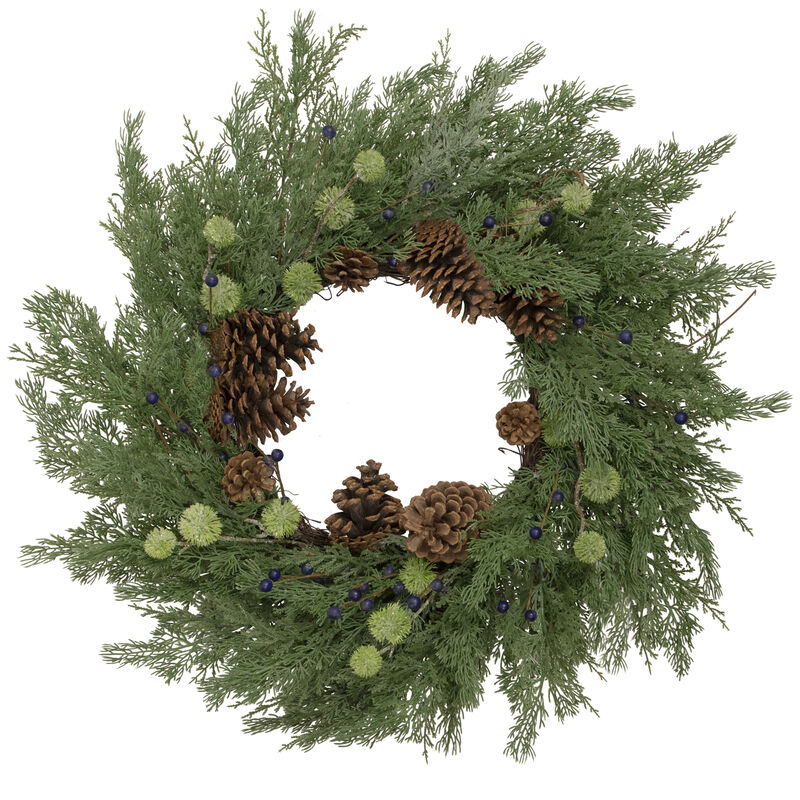 Pinecones and Blueberries Artificial Christmas Wreath  28-Inch  Unlit